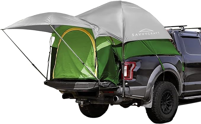 Savvycraft Pickup Truck Tent for Full Size and Mid Size Truck Short Bed and Long Bed, Waterproof P3000mm 2-Person Double Layer Truck Bed Camping Tent, Expandable Awning, Rainfly, Storage Bag Included