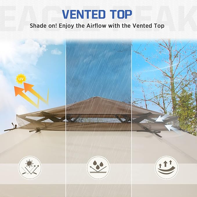EAGLE PEAK 6-Sided Outdoor Camping Pop Up Gazebo w/Screen Netting, 13x13 Double-Tier Hexagonal Outdoor Canopy Tent for Patio, Garden, Party, Backyard, Beige