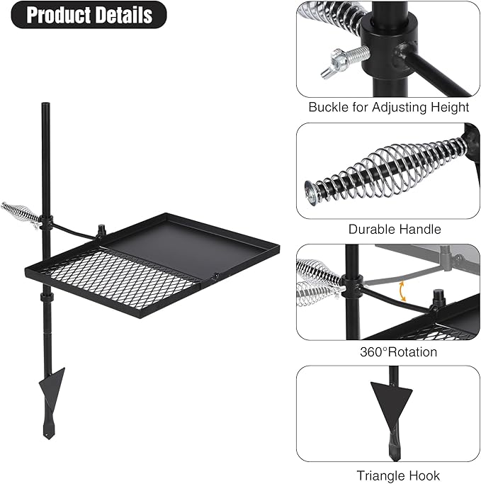 Lineslife Swivel Campfire Grill Grate and Griddle, Adjustable Fire Pit Grill Grate Over Fire Pit, Camp Fire Cooking Grate with Carrying Bag for Outdoor Camping BBQ, Rectangle Black