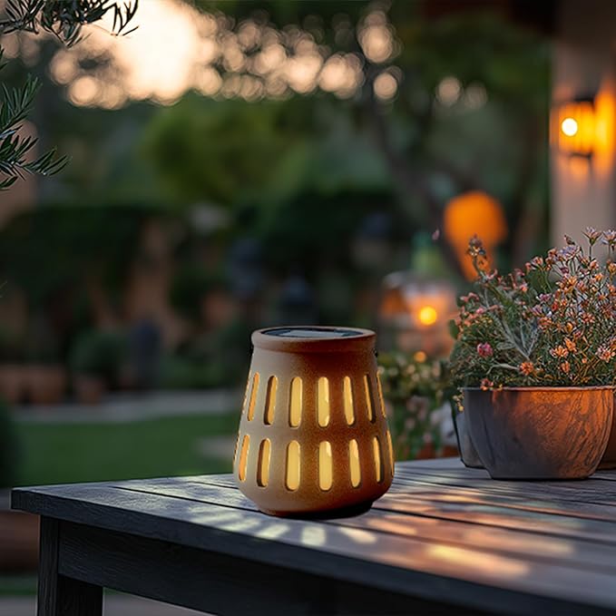 Solar Table Lanterns Outdoor Waterproof - Hanging Lamp Table Lights -Solar Powered Decorative Lantern for Desk Patio Porch Garden Pathway Yard, Housewarming Gift for Women/Men (Ceramic Brown)