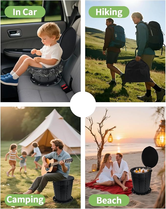 Camping Toilet Retractable Portable Toilet Portable Potty Foldable Toilet Adjustable Height for Camping, Hiking, Fishing, Travel & Car Use
