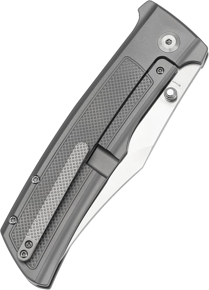 KANSEPT Bison Pocket Folding Knife, 4.25'' Satin CPM S35VN Steel Sharp Blade, Plain Titanium with Frag Pattern Handle, Frame Lock and Thumb Stud for Edc, Camping Hiking Knives K1108A1