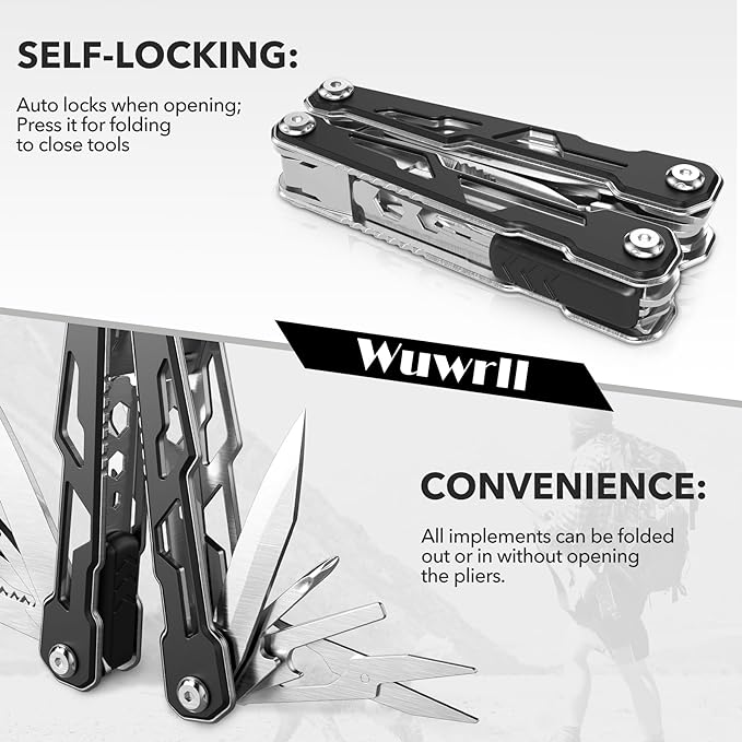 Multitool with Safety Locking,16-in-1 Multi Tool Stainless Steel Pocket Knife Set with Pliers, (2)