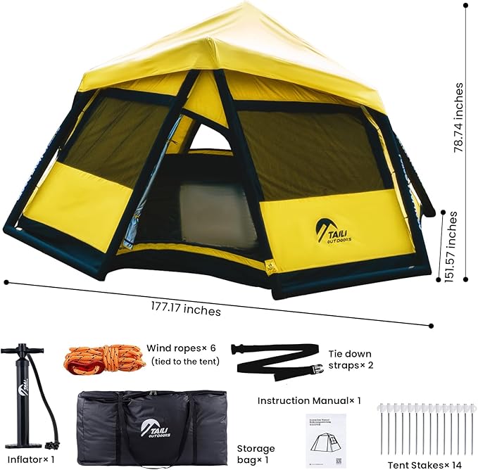 TAILI Inflatable Blow Up Tent for Camping with Hand Pump for 2/3/4/6 Person, Easy Setup Outdoor Inflatable Oxford Waterproof Air Tent House for Family Camping Adult