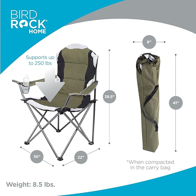 Internet's Best Padded Camping Folding Chair | Outdoor | Green | Sports | Cup Holder | Comfortable | Carry Bag | Beach | Quad