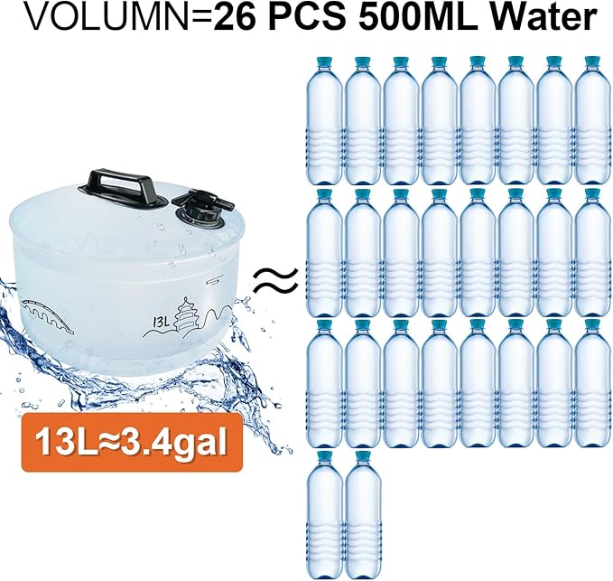 15L/3.96 Gallons Collapsible Water Container - Leakproof with Spigot | Outdoor Hiking Survival Storage Bag | Camping, RV & Emergency ESSENTIAL | BPA-Free