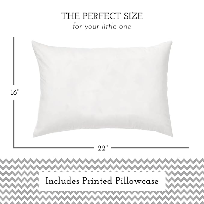 Little Sleepy Head Youth Pillow with Pillowcase 16x22, Soft Jumbo Toddler Pillows, Hypoallergenic Pillow Case - Best Kids Pillows for Sleeping, Perfect Kids Travel Pillows (Chevron Gray)