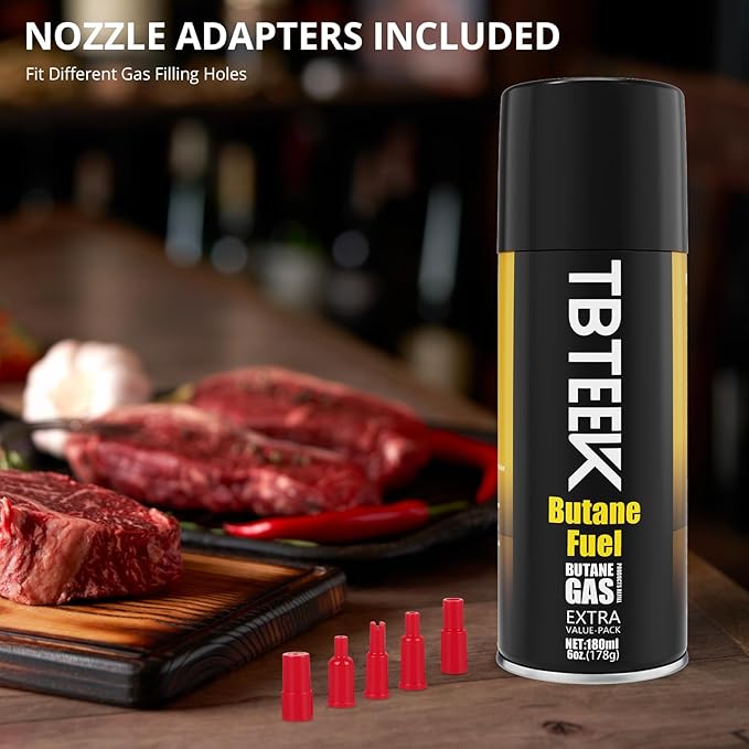 TBTeek Torch Lighter with Butane Included, T907 Butane Torch with 180ml Fuel Refill, Refiilable Kitchen Torch Lighter with Adjustable Flame for BBQ, Brulee Creme, Crafts and Soldering (1 Can)