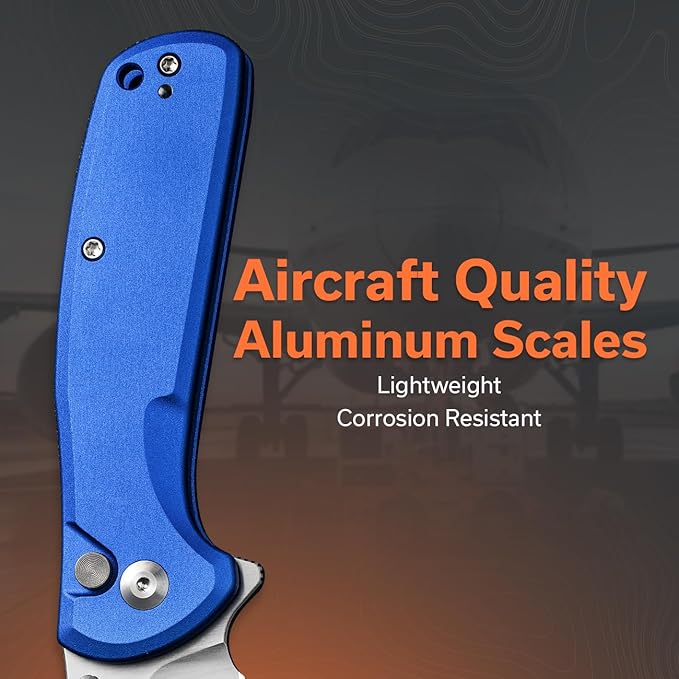SENCUT ArcBlast Button Lock Knife for EDC, Folding Pocket knife with Aircraft-grade Aluminum Handle and 2.98" 9Cr18MoV Blade, Outdoor Gift for Men and Women S22043B-3 (Blue)