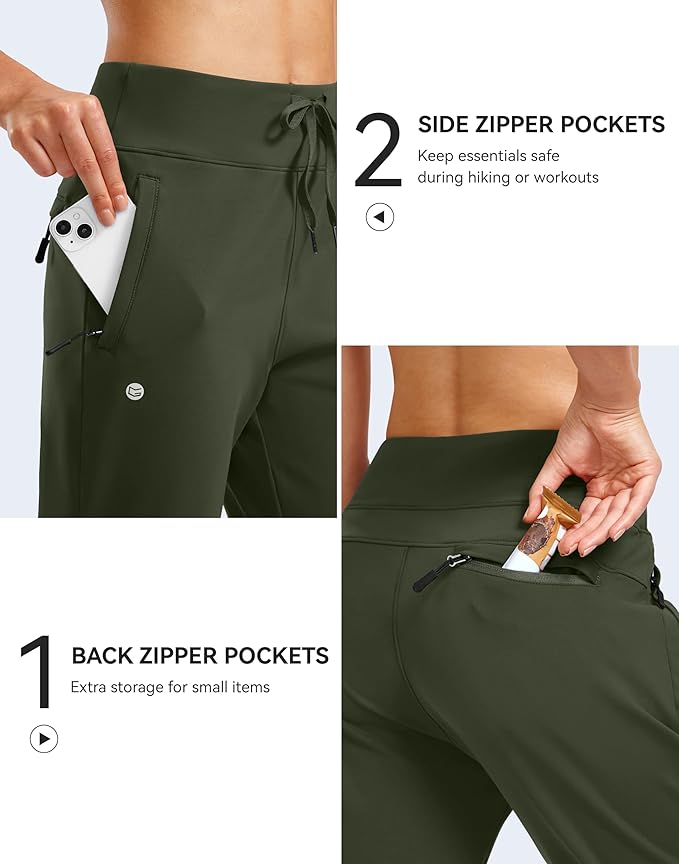 G Gradual Women's Fleece Lined Joggers Water Resistant Hiking Pants High Waisted Winter Thermal Sweatpants 3 Zipper Pockets