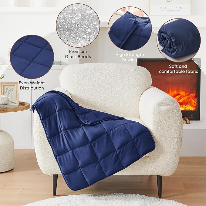 Weighted Lap Blanket for Adults 7lbs, 24"x29" Cooling Heavy Blanket, Portable Travel Weighted Blankets, Soft Small Blankets for Sleeping, Navy Blue