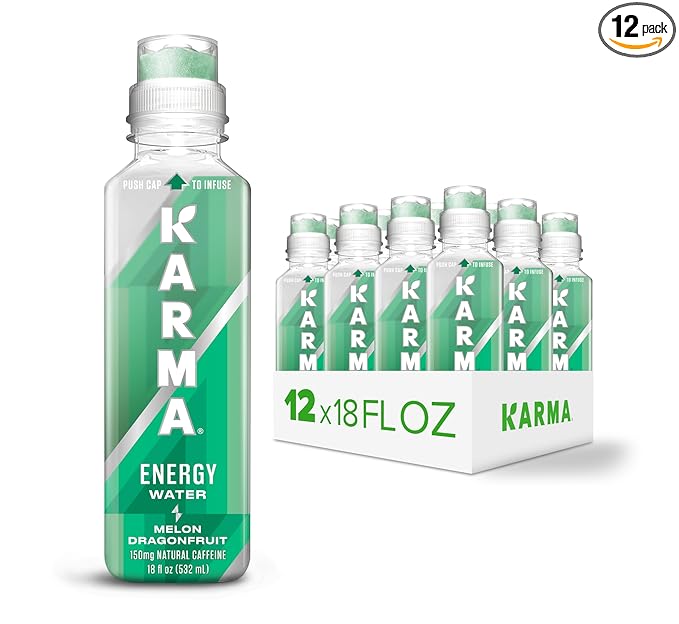 Karma Energy Drink – 12 Pack, Melon Dragonfruit Caffeinated Water with Cognizin® Nootropics, Vitamins & Immune Support, Low Calorie