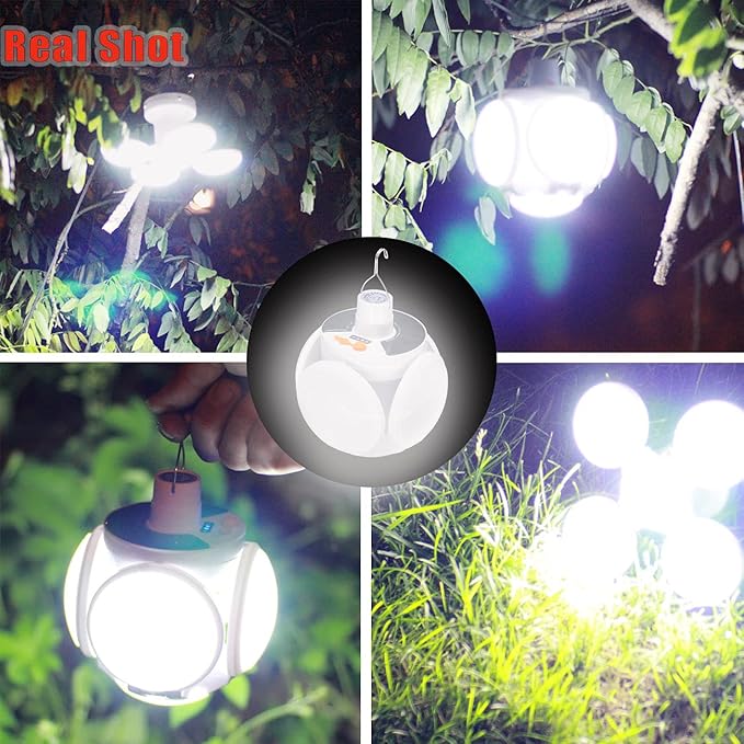Folding Solar Lights Camping Lamp Tent Lantern Foldable Collapsible 45 LED USB 4000mah Battery Rechargeable Hanging Waterproof Remote Control Portable Outdoor Emergency Power Outage 3 Pack