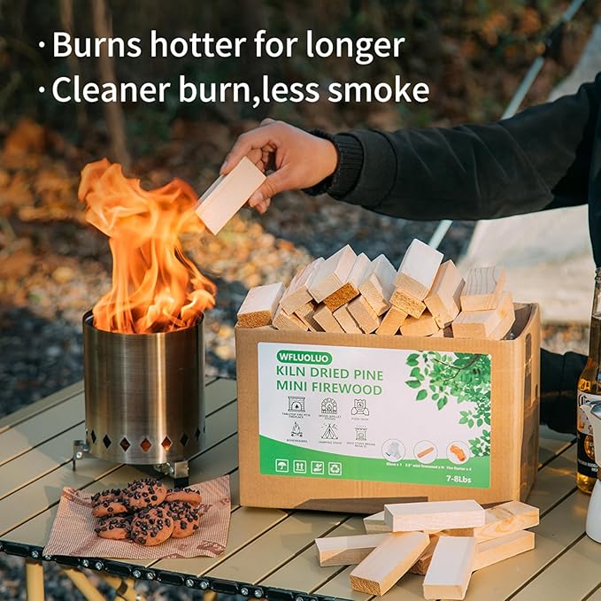 Mini Firewood with 4pcs Fire Starters&Gloves 3.5'' Lengths Pine Kiln Dried Fire Wood Great for Solo Stove Mesa, Tabletop Fire Pit,Pizza Oven Wood,Solo Stove Accessories