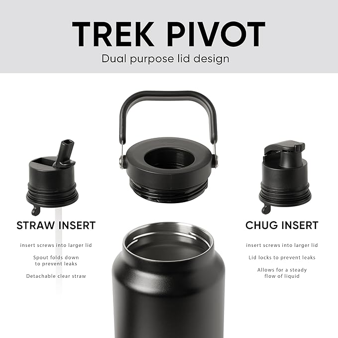 Simple Modern Trek Pivot | Half Gallon Water Bottle Jug with Handle & Boot | Interchangeable Straw & Chug Lids | Large Insulated Stainless Steel | Sports Camping Outdoors | 64oz, Midnight Black