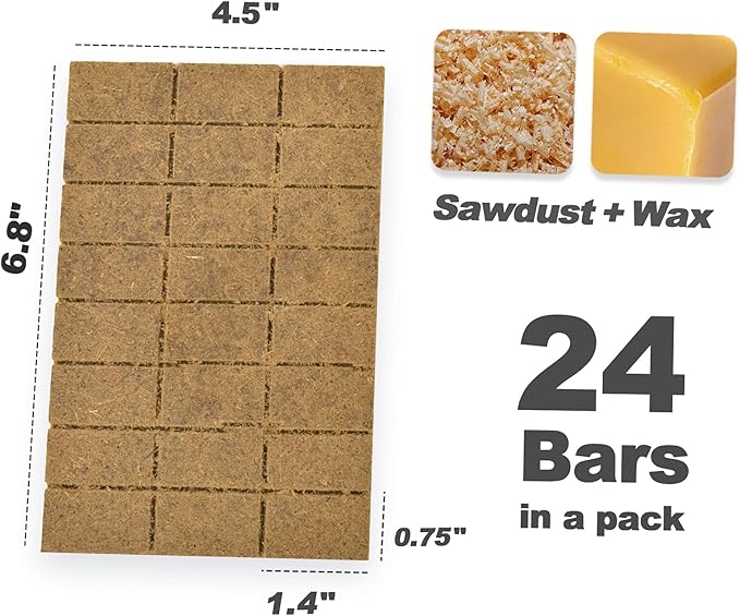 Stanbroil 24 pcs Fire Starters, Squares Natural Charcoal Fire Starters Super Fast Lighting Perfect for Barbecue Grills, Smokers, Wood Stove, Campfires and Outdoor Fireplaces