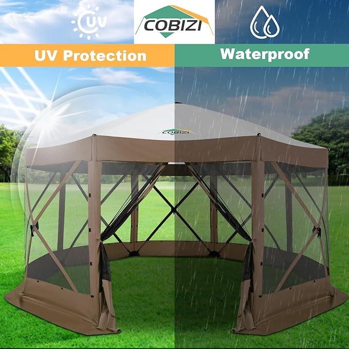 COBIZI 15x15ft Extra Large Pop-Up Gazebo Canopy Tent with Mosquito Netting, Spacious Easy Set-Up Screened Shelter, Durable Outdoor Pavilion with Ground Stakes, Perfect for Patio, Backyard, and Lawn