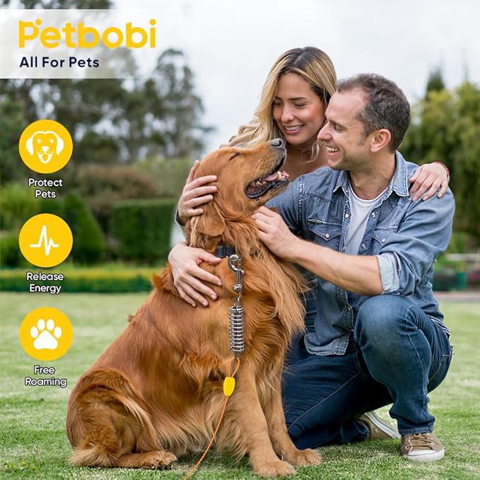 Petbobi Dog Tie-Out Cable and Stake - 50ft Heavy Duty Cable with Spring, No Tangle, 16in Ground Stake, Ideal for Yard, Camping and Beach, Suitable for Small Medium Large Dogs Up to 120 lbs, Orange