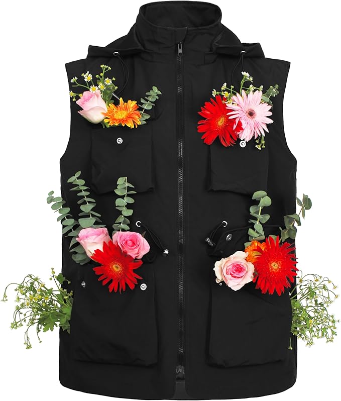 PESION Womens Packable Military Utility Vests Outerwear Waterproof Windbreaker Jacket Cargo Vest with Removable Hood