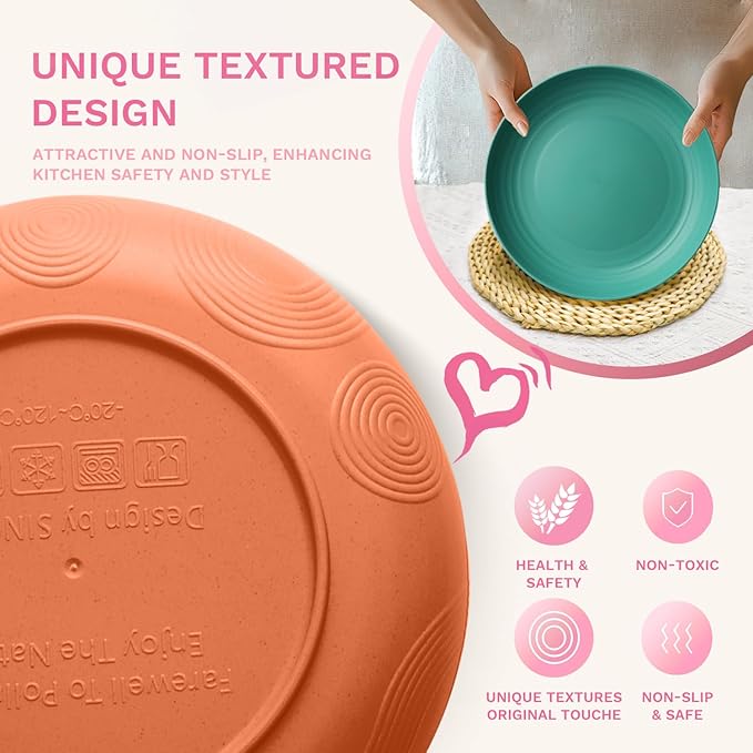 Homienly Premium Wheat Straw Plates Unbreakable Deep Dinner Plate Set Alternative to Plastic Plates Reusable 9 Inch Dishwasher & Microwave Safe for Kitchen Plate 4 PCS - Multi Colors