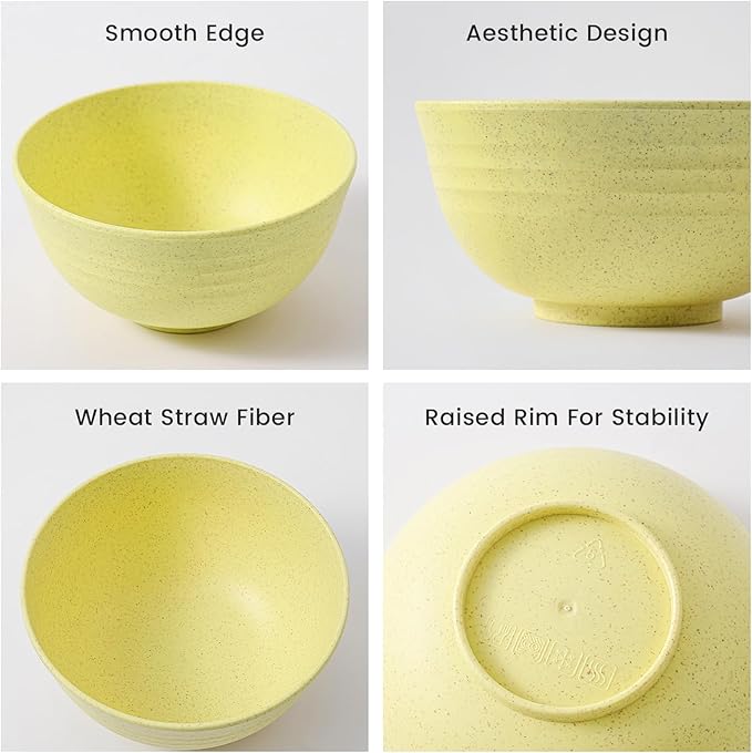 PYRMONT Wheat Straw Bowls 26 OZ,Unbreakable Cereal Bowls Set of 6,Dishwasher and Microwave Safe,Reusable Plastic Bowl for Kitchen Serving Soup,Salad,Oatmeal,Ramen,Noodles,Camping