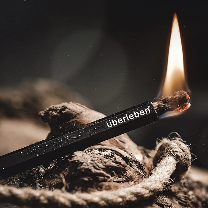 Überleben Tindår Tinder Fire Starter Kit, Wicker Rope Kit - Fire Starter Survival Tool Kit, Waterproof, 60 Min Burn Time - Paraffin Wax Rope Hemp Wick & Bellow - Black Aluminum Sleeve & Slider Box