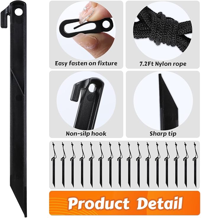 48 Pcs Inflatable Stakes, Plastic Ground Stakes Camping Tent Stake Inflatable Stake Fixing Inflatable Accessories with Hooks & Tethers for St Patricks Day Easter Outdoor Yard Party Garden Decor