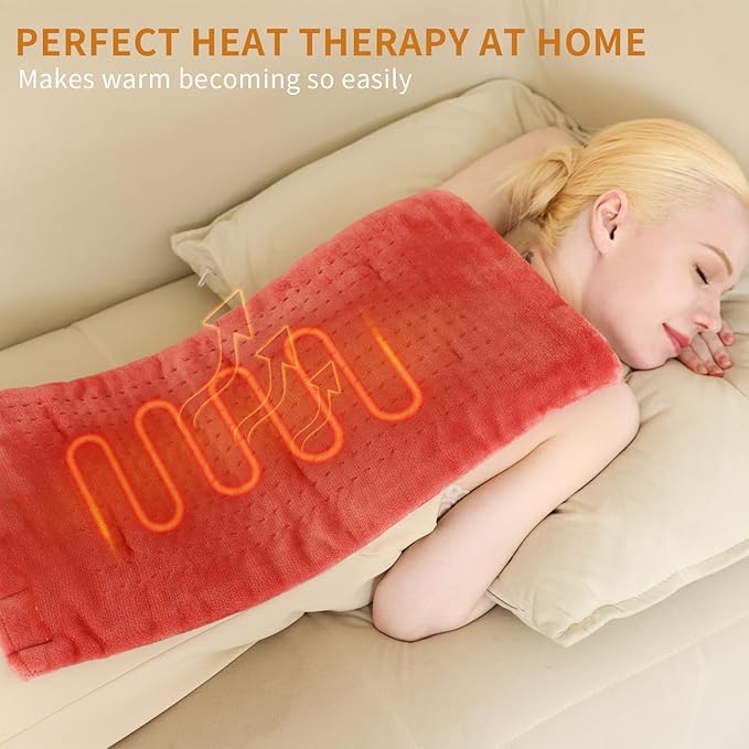 Massaging Weighted Heating Pad for Back Pain Relief,Heating Pads for Neck, Shoulder,Cramp,Portable Heated Pad with 3 Heat Settings & 6 Massage,18 Relaxing Combinations,Auto Off,20"*24",Grapefruit Red