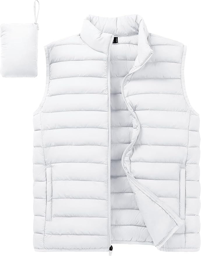 Cotrasen Men's Puffer Lightweight Vest Packable Outerwear Vest Warm Winter Outdoor Sleeveless Jacket for Travel Running