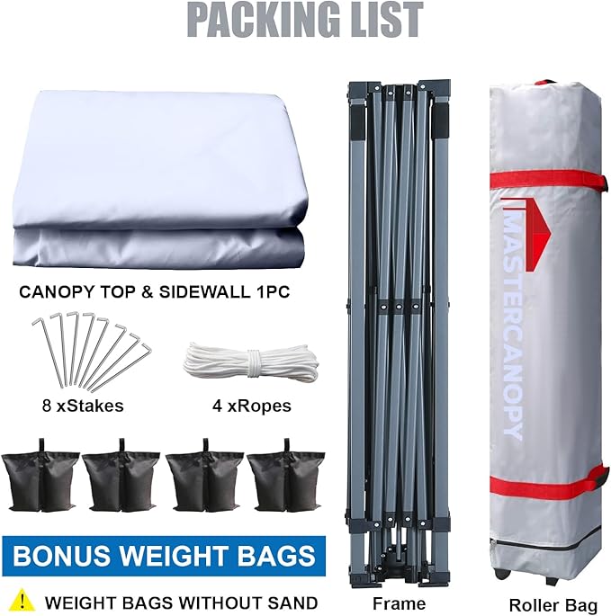 MASTERCANOPY Durable Pop-up Canopy Tent with 1 Sidewall (12x12 ft, White)