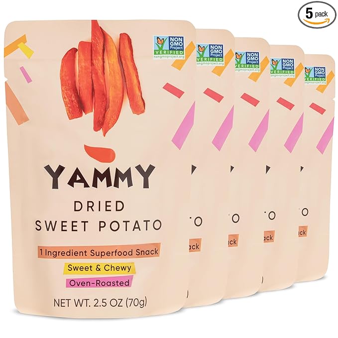 Yammy Dried Sweet Potato Sticks (5 Pack) - 1 Ingredient Healthy Asian Snack for Adults & Kids (Japanese, Korean, Chinese Food) - Vegan, Gluten-Free, 3g Protein, 4g Fiber, 12 Vitamins & Minerals, 2.5oz