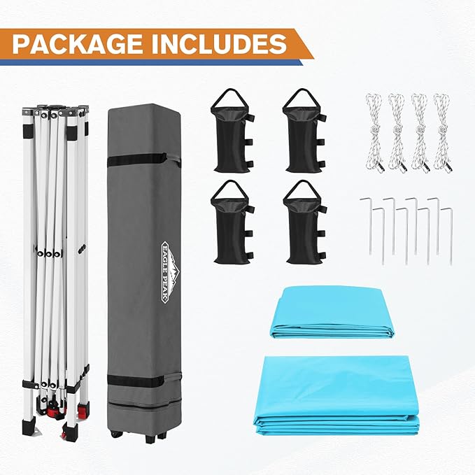 EAGLE PEAK Pop Up Canopy Tent with 1 Sidewall, Easy Setup Event Tent, Outdoor Sun Shade, Wheeled Carry Bag, Stakes and Guy Ropes, Instant Canopy 10x10, Light Blue