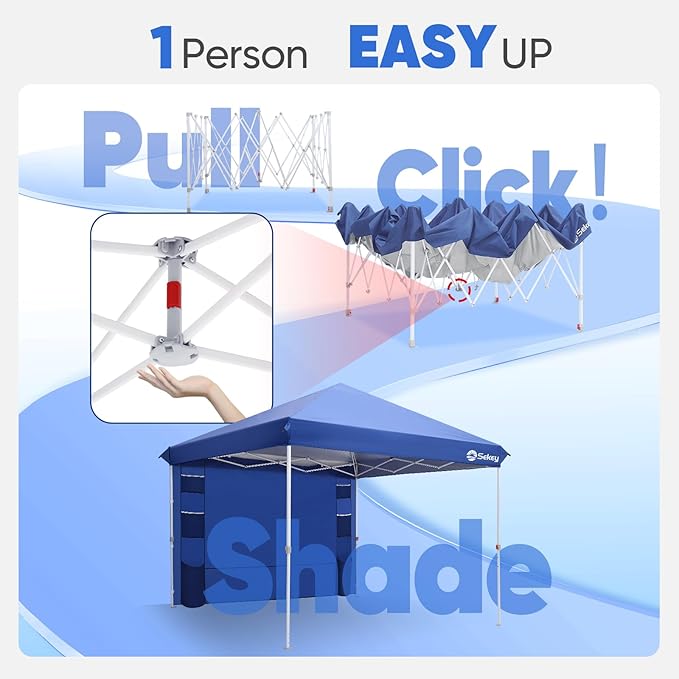 Sekey 10x10 Pop Up Canopy with Pockets Sidewall, One Push Setup Instant Outdoor Gazebo, Instant Easy Up Canopy with UPF50+ Top, 4 Weight Bags for Events, Beach, Patio, Camping