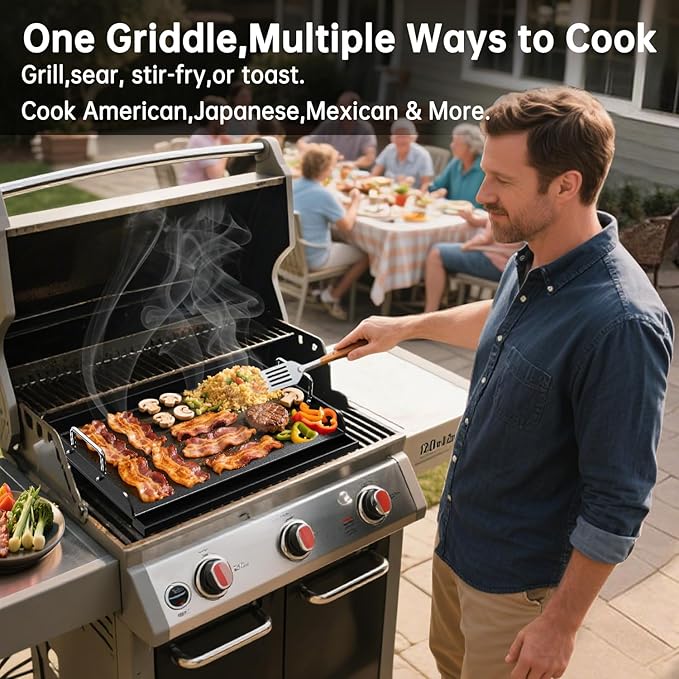 Universal Griddle for Gas Grill - 23" x 16" Flat Top Grill Plate with Nonstick Ceramic Coating, Griddle Insert for Gas Stove, Outdoor Camping & Tailgating