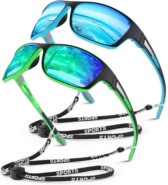Polarized Sports Sunglasses for Men Women,Fishing Driving Rectangular Goggles UV400 Protection