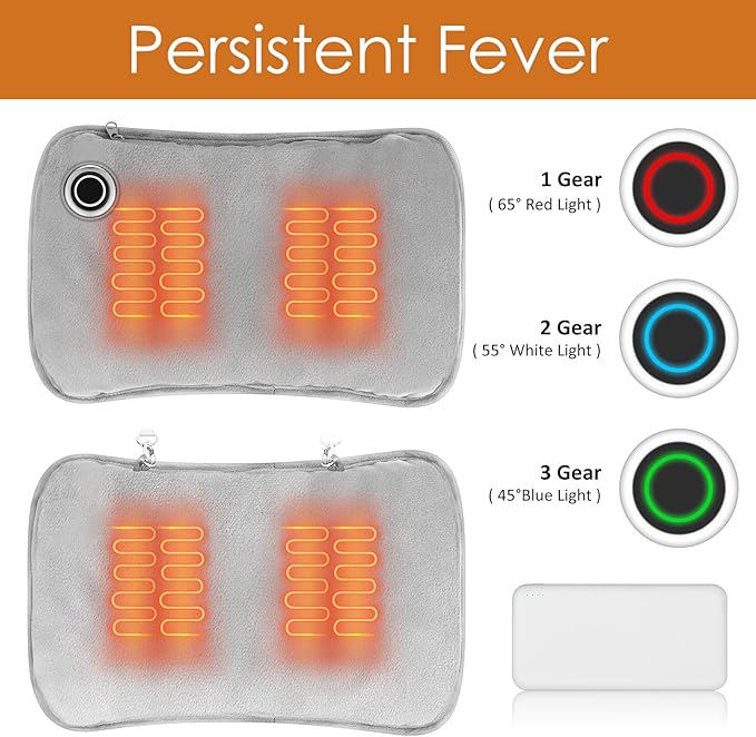 Hand Warmers Rechargeable, Portable Graphene Heated Gloves Handwarmers Bag with 10000MAH Power Bank,2 Heating Area&3 Heat Modes, Fast Electric Heating Pouch for Women,Kids, Hunting