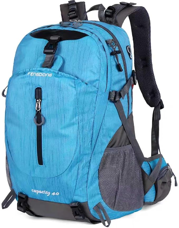 FENGDONG 40L Waterproof Lightweight Hiking,Camping,Travel Backpack for Men Women Blue
