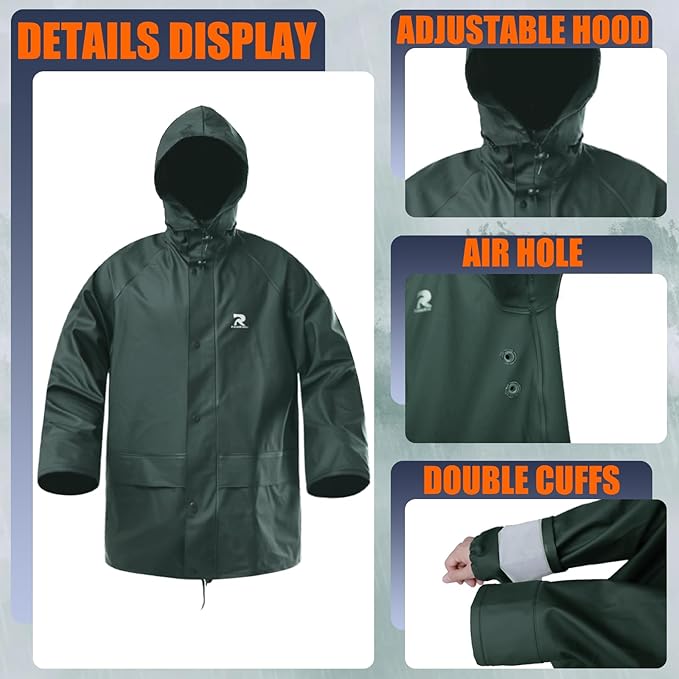 RainRider Rain Suits for Men Waterproof Rain Jacket Coat Pants Heavy Duty Women Fishing Rain Gear Workwear