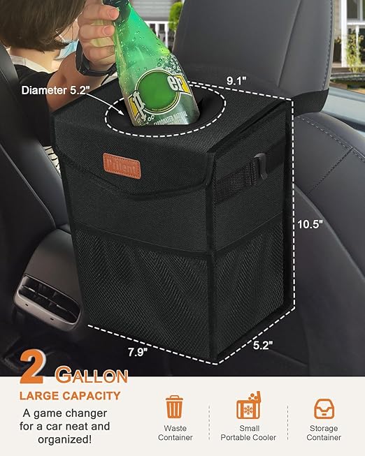 Car Trash Can with Lid, Cute Leakproof Car Trash Garbage Bag Hanging Vehicle Trash Bin Small Portable Automotive Garbage Cans Organizer for Back/Front Seat/Console(Trapezoid,Black)