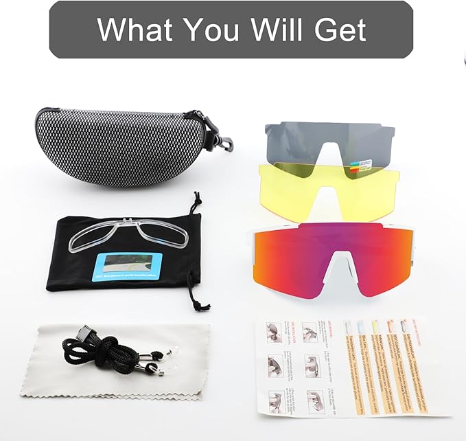 OULAIQI Cycling Sunglasses Polarized Sunglasses for Cycling Men Women with 1 Lens or 3 Interchangeable Lens Baseball Glasses