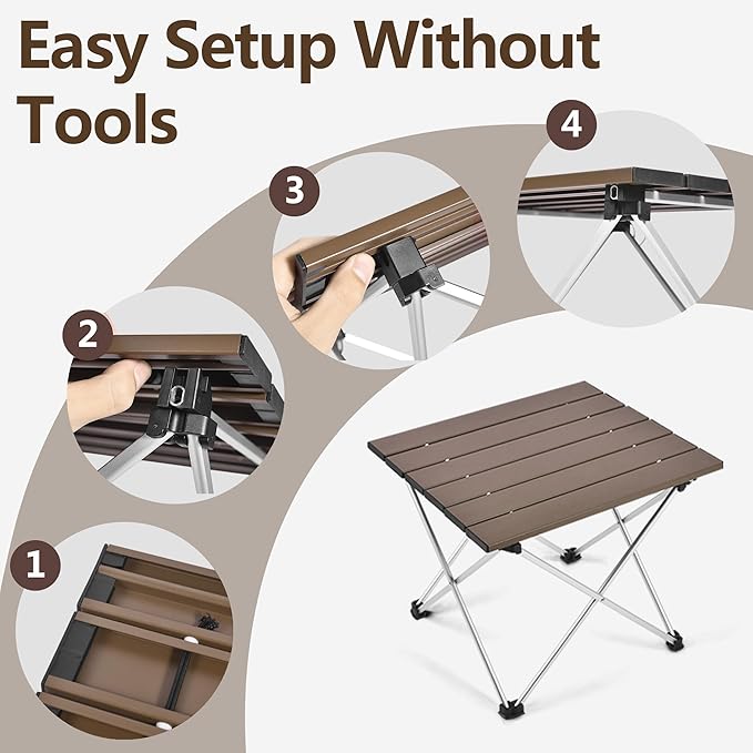 Grope Small Folding Camping Table with Aluminum Table Top, Beach Table for Sand with Carrying Bag,Prefect for Outdoor, Picnic, BBQ, Cooking, Festival (Coffee-L)