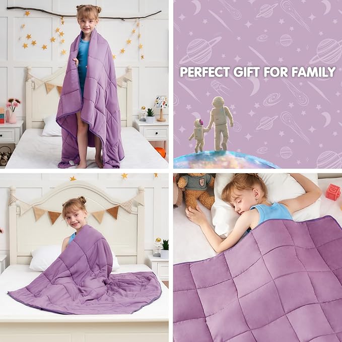 Purple Weighted Blanket Kids (3lbs, 36"x48" Kids Size) - Cooling and Breathable Heavy Blankets for 20-40lbs with Premium Glass Beads - Soft Thick Blanket for All-Season Sleeping Comfort
