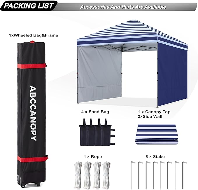 ABCCANOPY Pop up Canopy Tent with 2 Sidewalls for Outdoor Sun Blocking or Rain Protection,10x10, Navy Blue Stripes