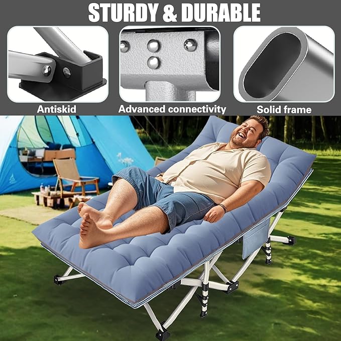 79" L x 32" W x 18" H Camping Cot with Comfortable Mattress for Adults Extra Wide Cot for Sleeping XXL Oversize Folding Bed Heavy Duty with Carry Bag for Indoor Outdoor
