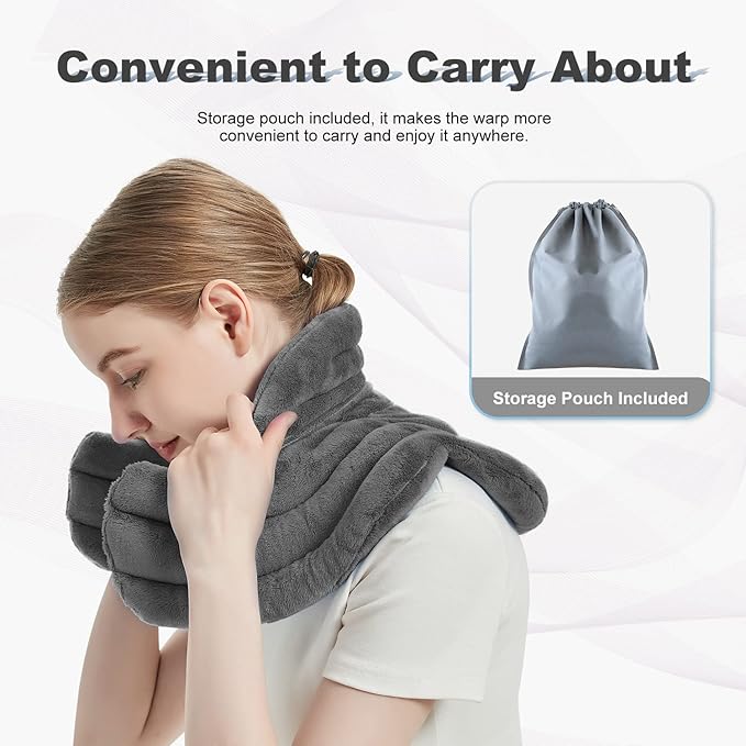 Neck Heating Pad Microwavable for Shoulders, Warmer Wrap Microwave Heating Pad for Neck and Shoulders for Pain Relief (Gray)