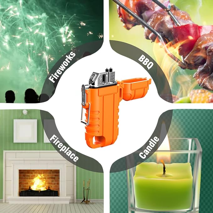 Waterproof Electric Lighter with 360°Flexible Long Neck, Outdoor Windproof Arc Lighter USB Rechargeable Flameless Plasma Cool Lighters for Outdoor & Kitchen (Orange)