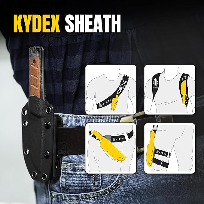 Kizer Smolt Fixed Blade Knife with Sheath, 2.93” 154CM Steel Micarta & Mkuruti Handle Fixed blade Knives, Drop Point Fixed Knife Small EDC Knife for Men Women Camping Pocket Knife 1063C1