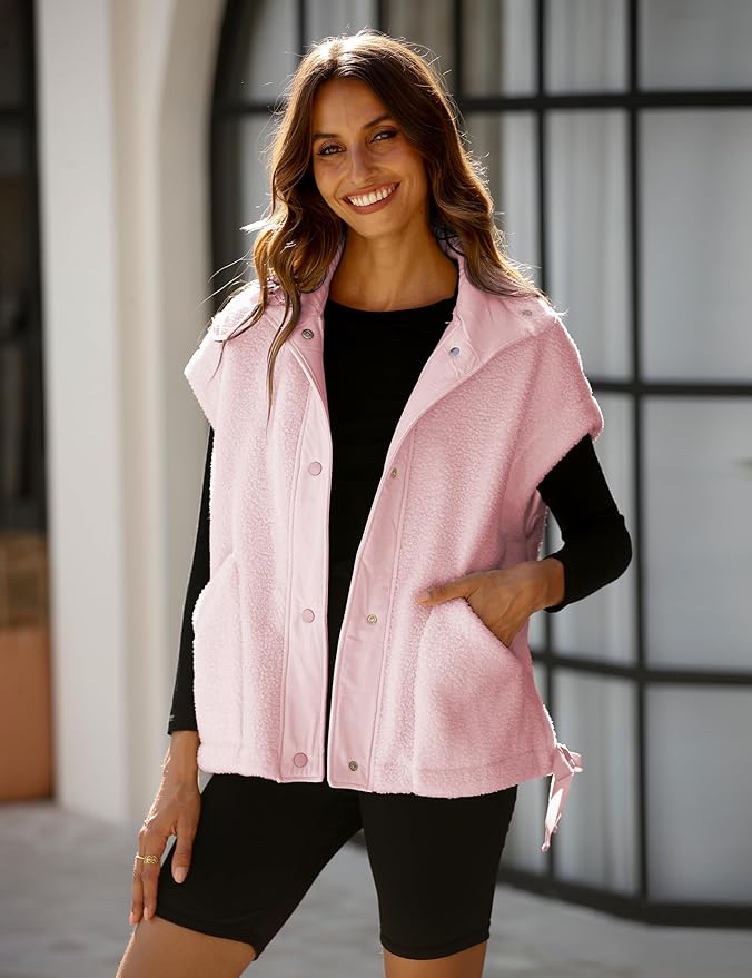 Athlisan Womens Fleece Vest Casual Sleeveless Button Down Sherpa Jacket Outerwear with Pockets