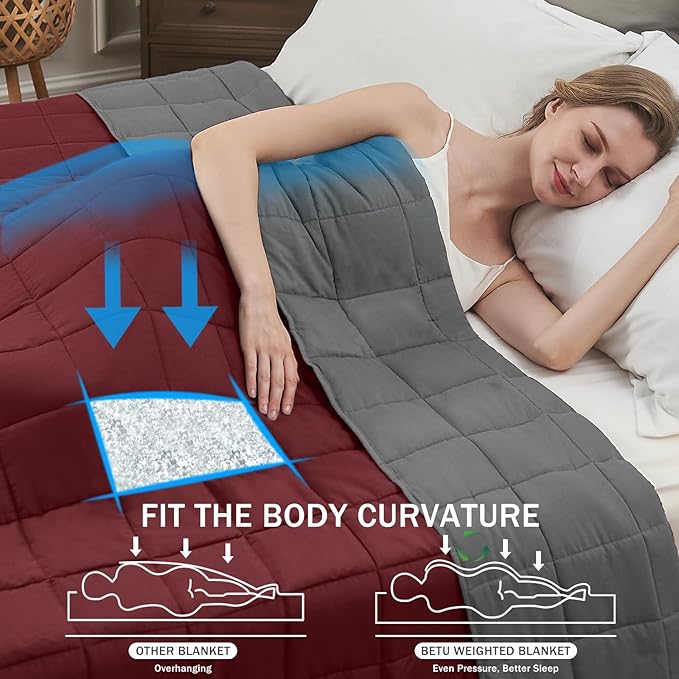 Weighted Blanket for Adults 12lbs, 48"x72" Twin Size Cooling Heavy Blanket for 130-220lbs with Premium Glass Beads, Soft Thick Big Blankets for All-Season Sleeping Comfort Breathable, Red Grey