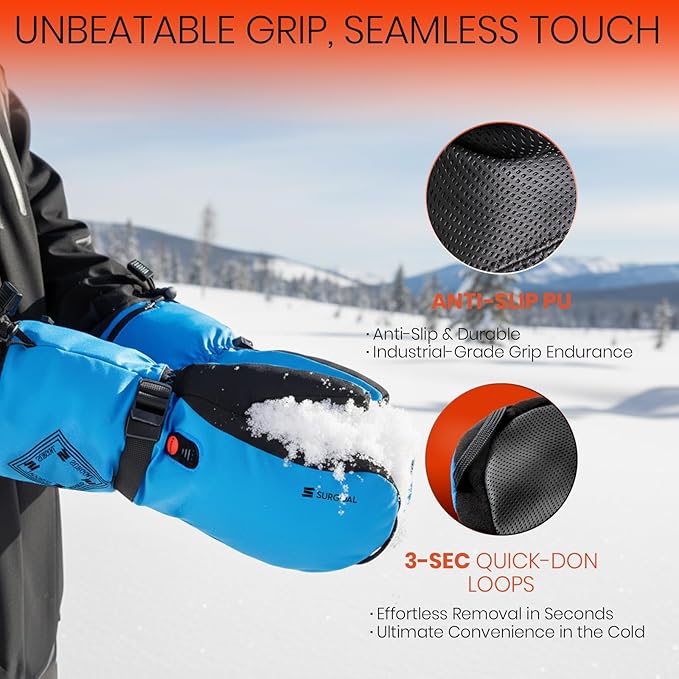 Heated Gloves for Men, 7.4V Heated Mittens for Women Rechargeable, PU Waterproof & Touchscreen Ideal for Winter, Hunting, Motorcycle, Skiing, Snowboarding, Fishing, Camping, Work